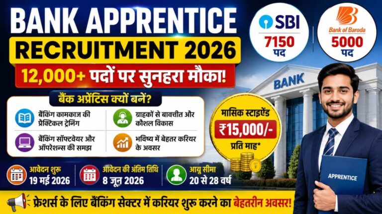 Bank Apprentice Recruitment 2026 बैंकिंग सेक्टर में एंट्री का आसान रास्ता SBI और BOB में 12 हजार से ज्यादा अप्रेंटिस पदों पर मौका 15 Bank Apprentice Recruitment 2026 बैंकिंग सेक्टर में एंट्री का आसान रास्ता SBI और BOB में 12 हजार से ज्यादा अप्रेंटिस पदों पर मौका