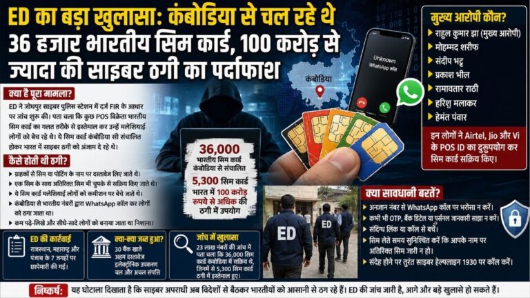 ED का बड़ा खुलासा कंबोडिया से चल रहे थे 36 हजार भारतीय सिम कार 100 करोड़ से अधिक की साइबर ठगी का पर्दाफाश 4 ED का बड़ा खुलासा कंबोडिया से चल रहे थे 36 हजार भारतीय सिम कार 100 करोड़ से अधिक की साइबर ठगी का पर्दाफाश