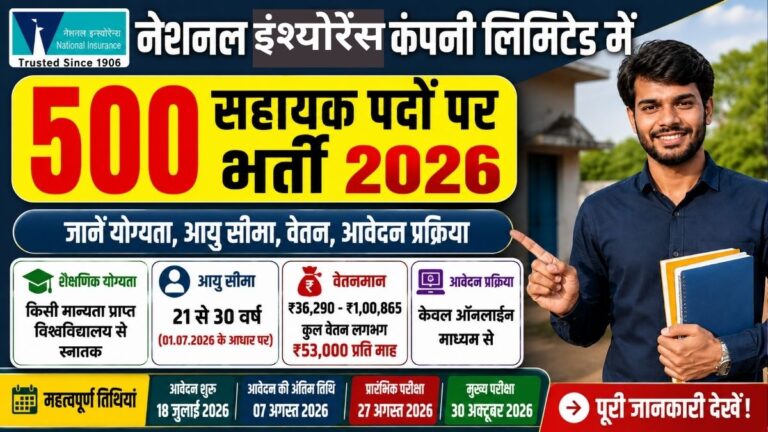 National Insurance Company Limited में 500 सहायक पदों पर भर्ती 2026 जानें योग्यता, आयु सीमा, वेतन, आवेदन प्रक्रिया और परीक्षा तिथि 2 National Insurance Company Limited में 500 सहायक पदों पर भर्ती 2026 जानें योग्यता, आयु सीमा, वेतन, आवेदन प्रक्रिया और परीक्षा तिथि