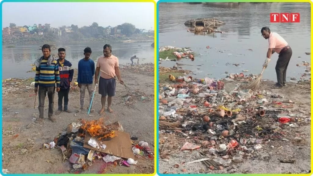 अखिल भारतीय पूर्व सैनिक सेवा परिषद एवं राष्ट्रीय चेतना ने गांधी घाट पर चलाया भव्य सफाई अभियान 5 THE NEWS FRAME