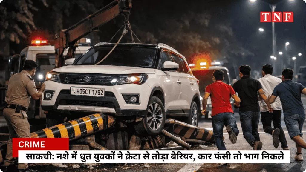 साकची पशु चिकित्सालय के सामने बाल-बाल बचा बड़ा हादसा, नशे में धुत युवकों ने क्रेटा से तोड़ा बैरियर, कार फंसी तो भाग निकले 4 THE NEWS FRAME