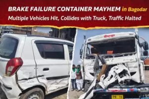 बगोदर में ब्रेक फेल कंटेनर का कहर : कई वाहनों को मारी टक्कर, ट्रक से भिड़ंत के बाद रुका, 10 किमी लंबा जाम 4 THE NEWS FRAME