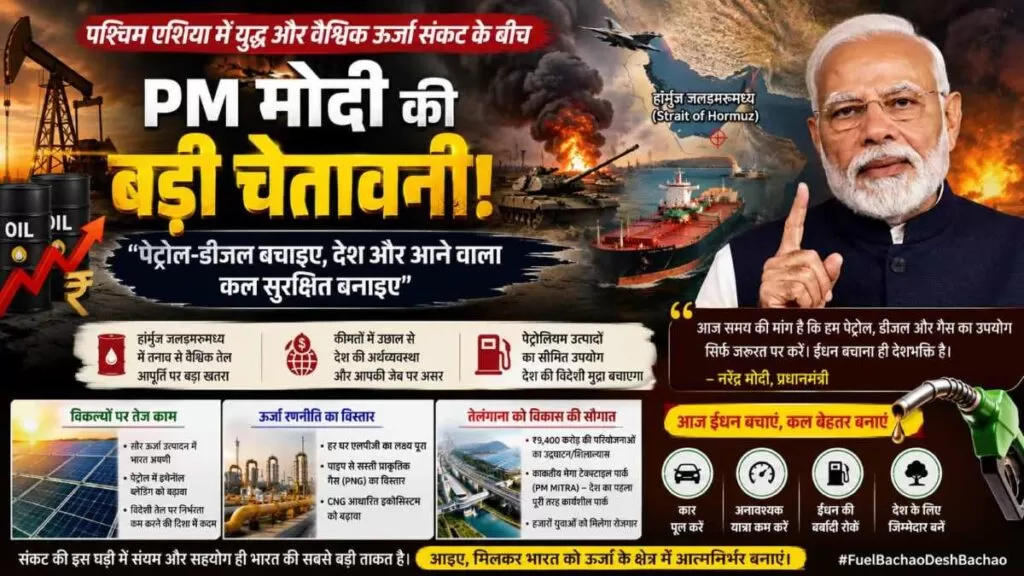 West Asia Oil Crisis युद्ध के बीच PM मोदी की बड़ी चेतावनी, बोले पेट्रोल-डीजल बचाइए आने वाला समय कठिन हो सकता 5 THE NEWS FRAME